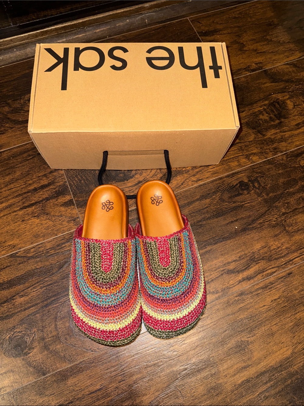 The Sak Multicolor Crochet Slip-On Clogs in Red, Green, Blue NWT